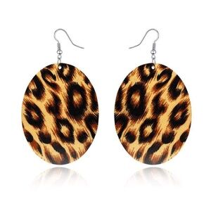 Womens Brown Leopard Print Wood Lightweight Earrings